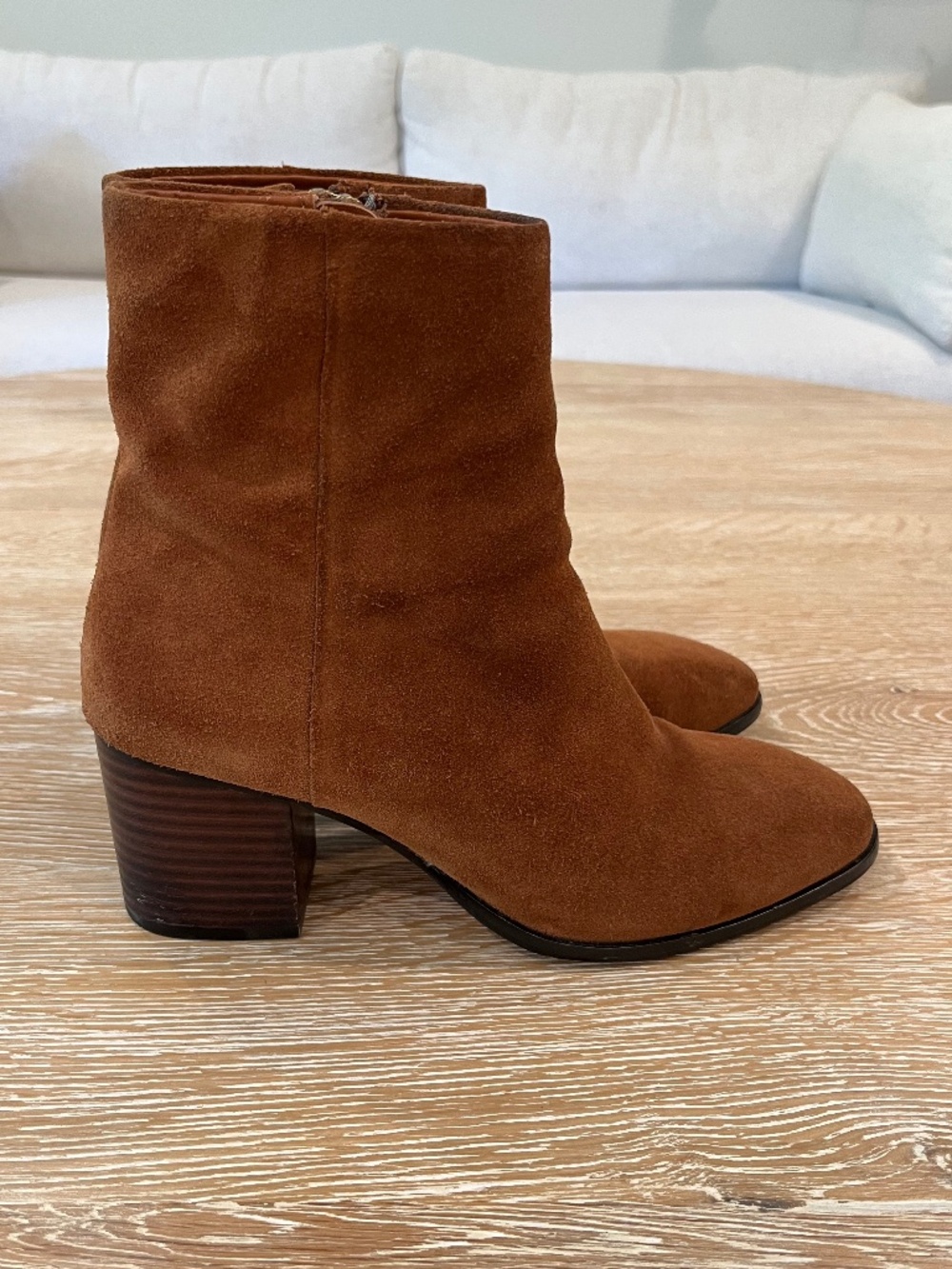 J. Crew Sadie Stacked-heel Suede Boots in Dark Nutmeg Brown Women's Size 7